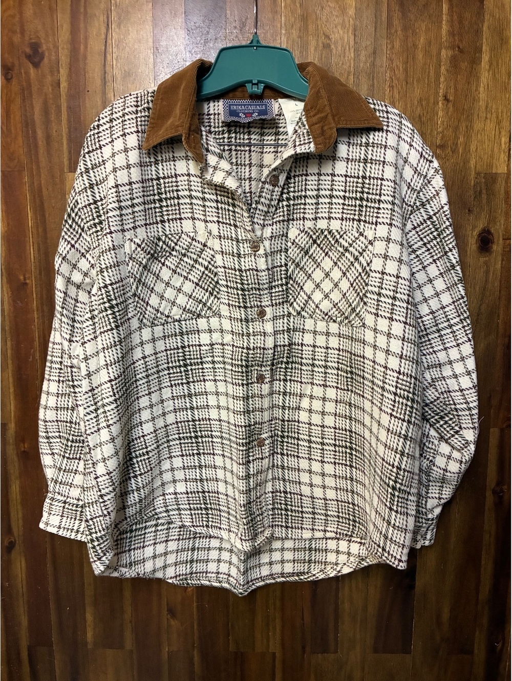 Vintage Erika Casuals Plaid Corduroy Collar Shacket Large 90s Y2K Cottagecore